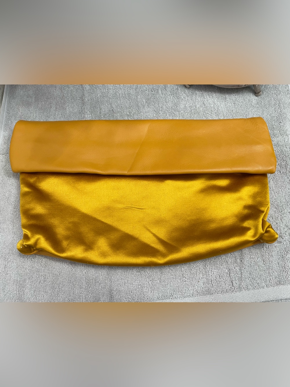 BCBGMaxAzria Gold Satin and Mustard Fold-Over Clutch